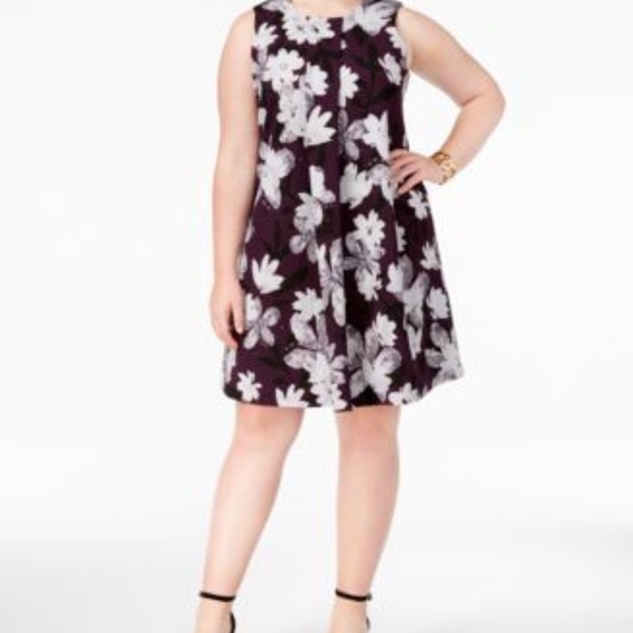 Alfani Floral-Print A-Line Plum Watercolor Dress - Picture 1 of 8
